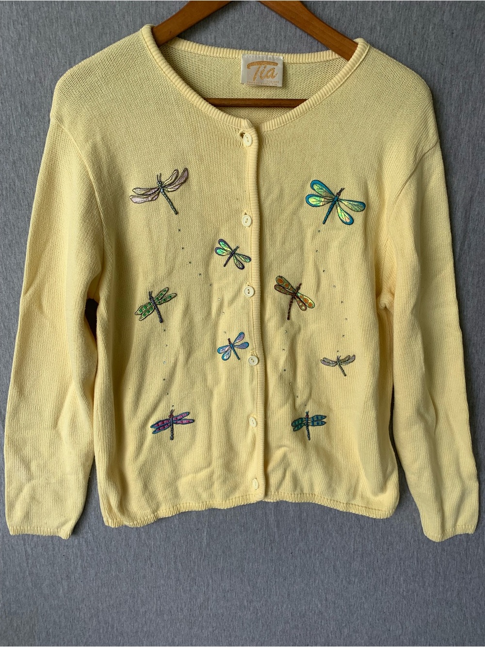 Vintage Dragonfly Cardigan Sweater Tia Designs 80s 90s Women’s